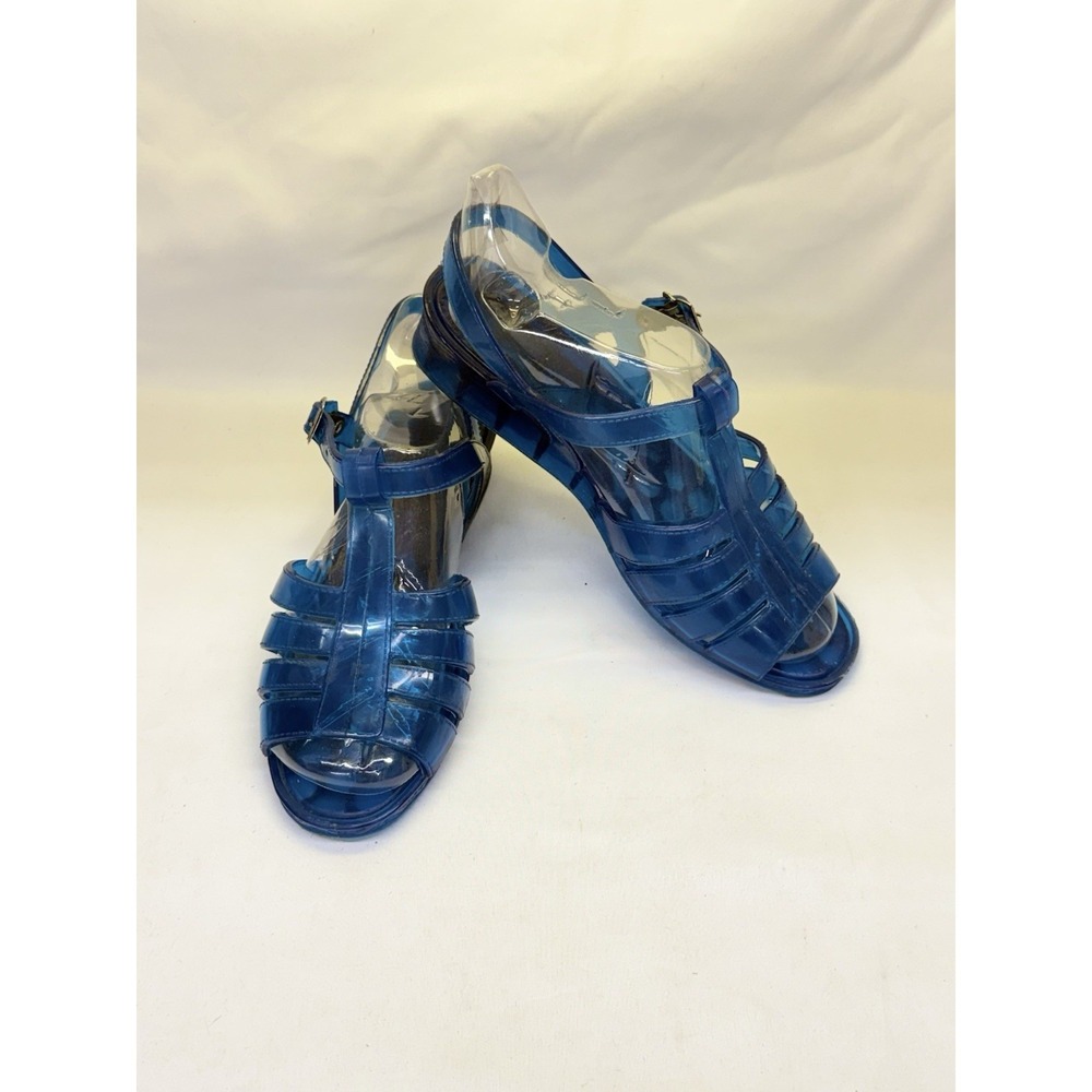 VTG Women's Translucent Blue Jelly Sandals Woven Fisherman Silhouette Sz 8